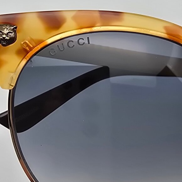 Gucci GG0222SK 003 Gold Havana Frame Blue Gradient Lens Cat Eye Sunglasses Japan main image 9
